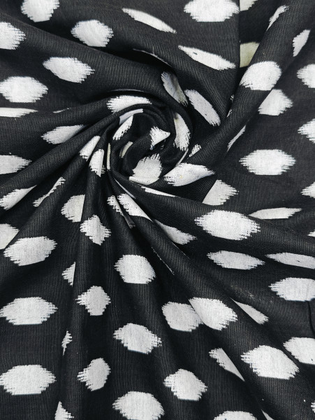 Black and White Ikat-Inspired Geometric Cotton Fabric