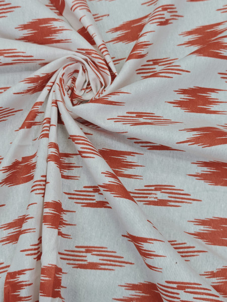 Pure Handloom Cotton Ikat Print - Orange