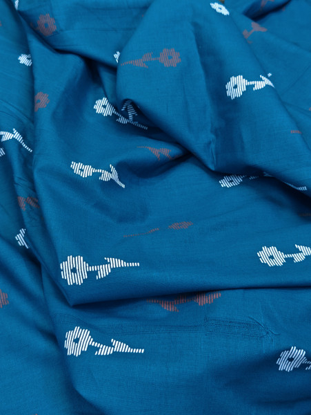 Teal Blue Floral Cotton Print
