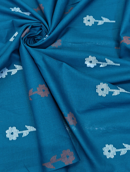 Teal Blue Floral Cotton Print