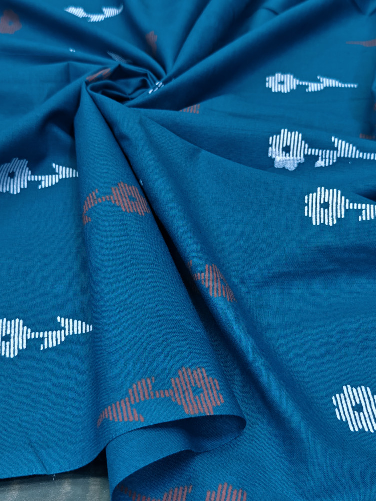 Image of Teal Blue Floral Cotton Print