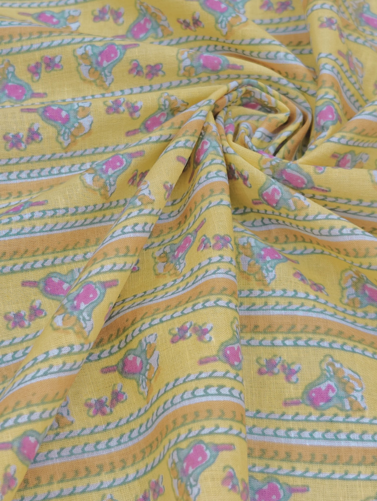 Image of Sunshine Floral Stripe Cotton Fabric