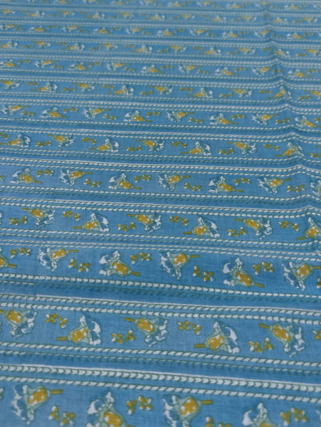Blue Floral Stripe Cotton Fabric