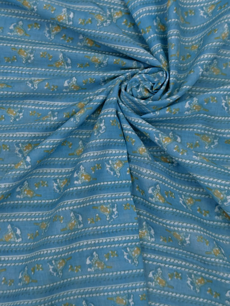 Blue Floral Stripe Cotton Fabric