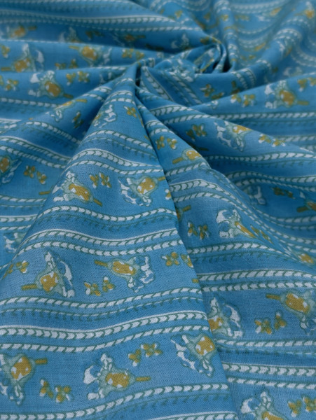 Blue Floral Stripe Cotton Fabric