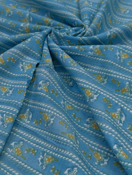 Blue Floral Stripe Cotton Fabric