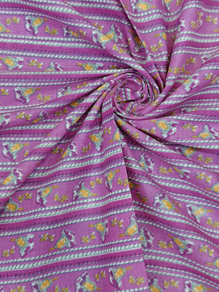 Pink Floral Stripe Cotton Fabric