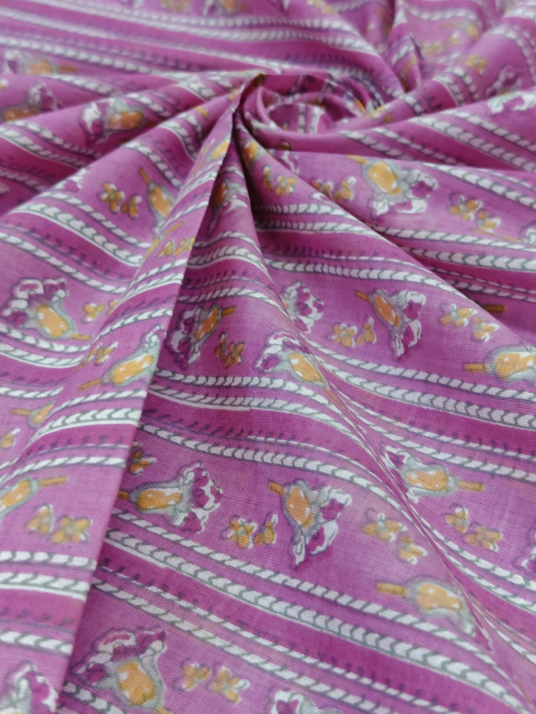 Image of Pink Floral Stripe Cotton Fabric