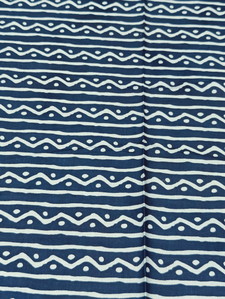 Indigo ZigZag Pattern Stripe Cotton Fabric