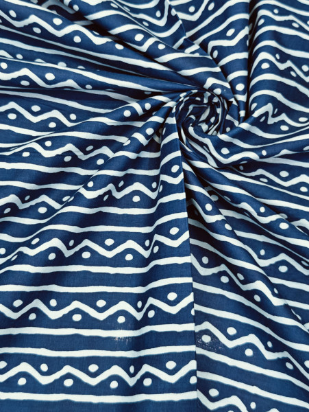 Indigo ZigZag Pattern Stripe Cotton Fabric
