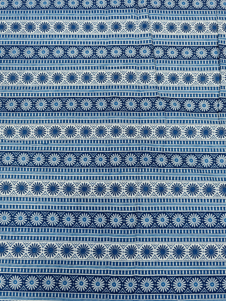 Indigo Floral Wheel Block-Print Cotton Fabric