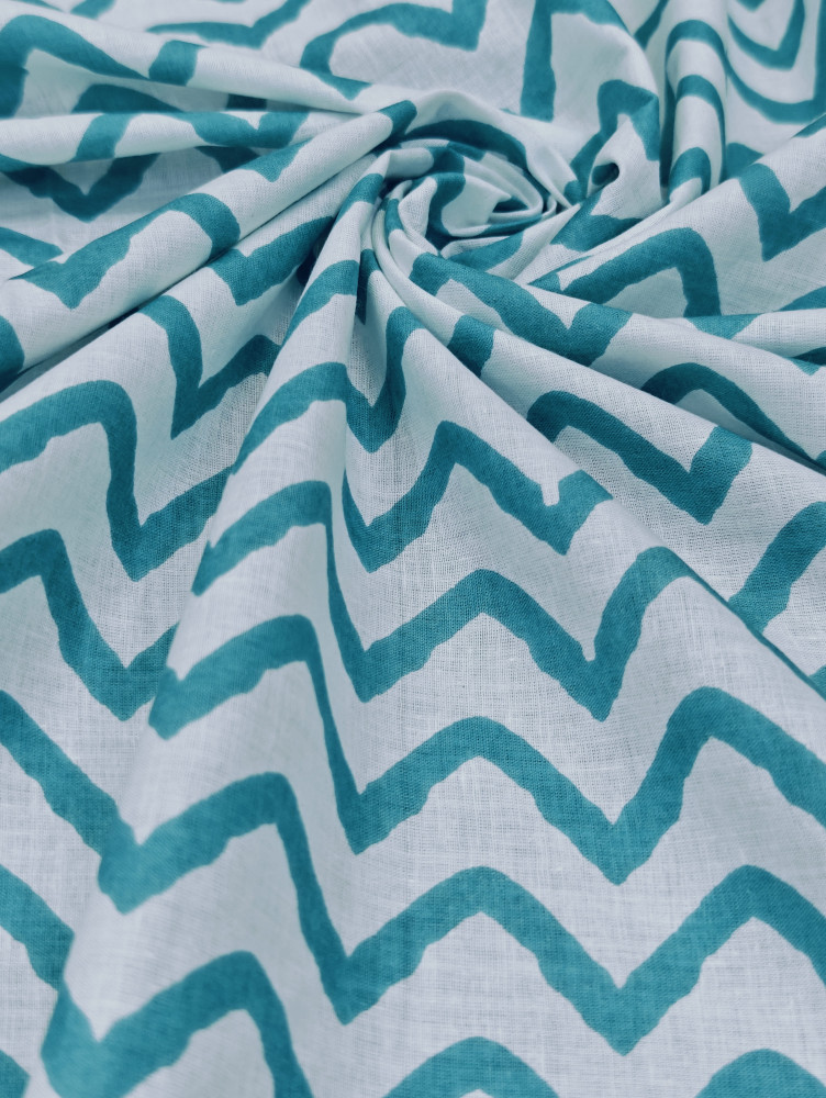 Image of Sea Green ZigZag Stripe Cotton Fabric