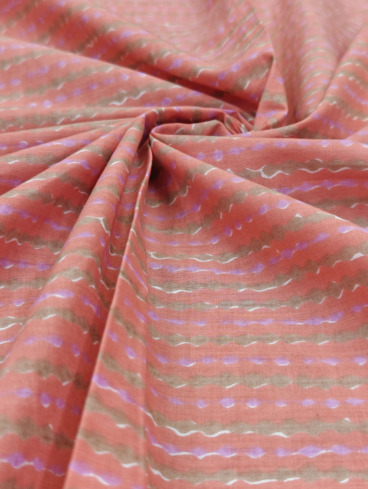 Image of Peach Pattern Stripe Cotton Fabric