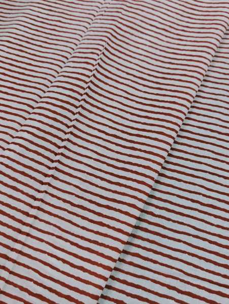 Red Hand Block Pattern Stripe Cotton Fabric