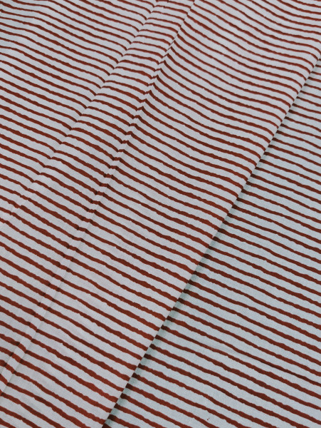 Red Hand Block Pattern Stripe Cotton Fabric