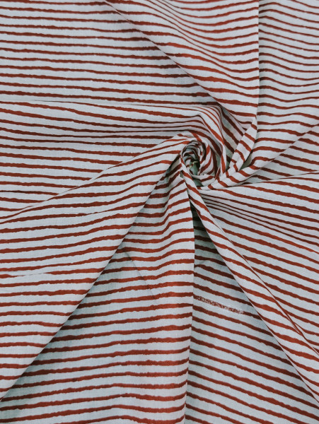 Red Hand Block Pattern Stripe Cotton Fabric