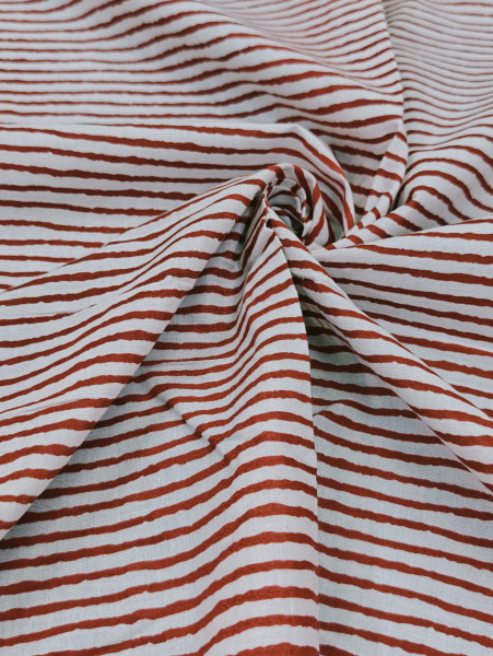 Red Hand Block Pattern Stripe Cotton Fabric