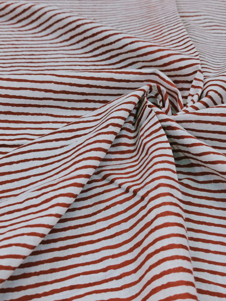 Red Hand Block Pattern Stripe Cotton Fabric
