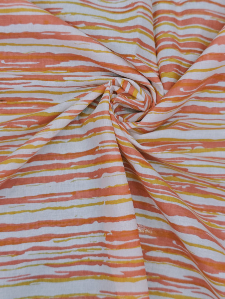 Orange-Mustard Hand Block Pattern Stripe Cotton Fabric