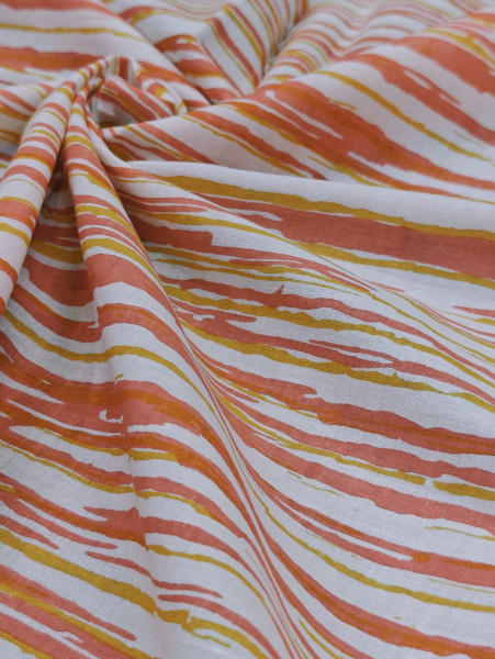 Orange-Mustard Hand Block Pattern Stripe Cotton Fabric
