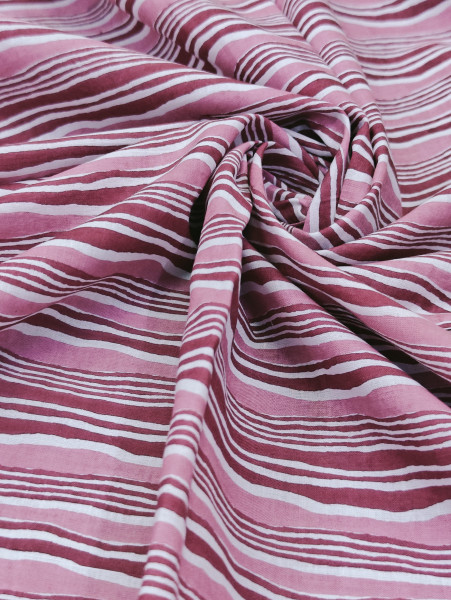 Salmon-Pink Hand Block Pattern Stripe Cotton Fabric