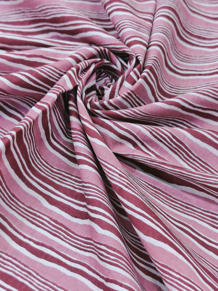 Image of Salmon-Pink Hand Block Pattern Stripe Cotton Fabric