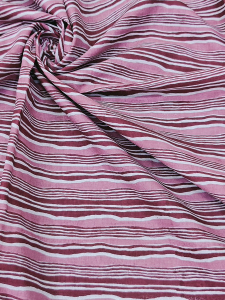 Salmon-Pink Hand Block Pattern Stripe Cotton Fabric