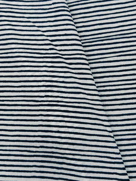Indigo Hand Block Pattern Stripe Cotton Fabric