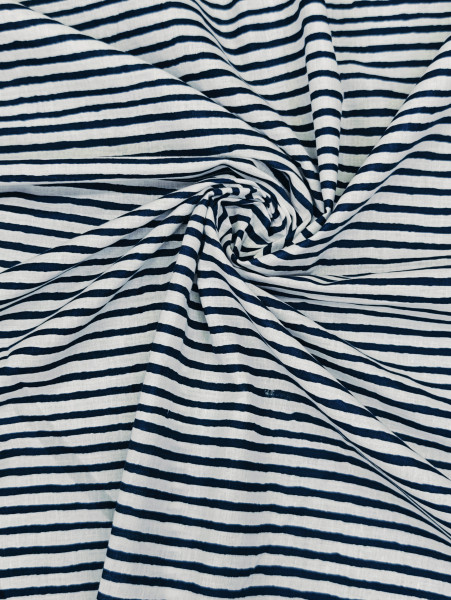 Indigo Hand Block Pattern Stripe Cotton Fabric