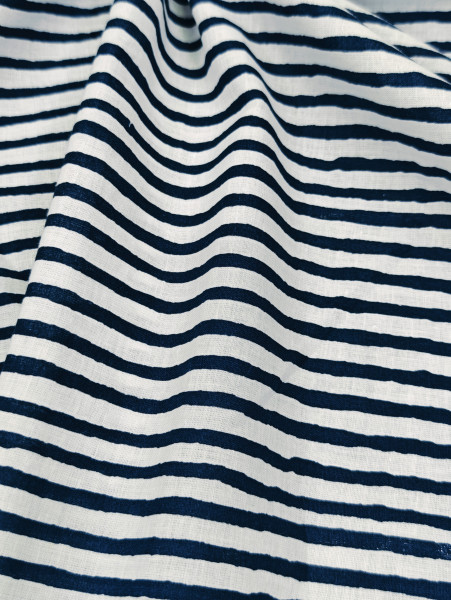 Indigo Hand Block Pattern Stripe Cotton Fabric