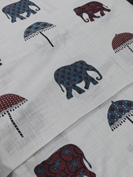 Premium Cotton Slub Fabric –Maroon Elephant and Umbrella Printed Fabric