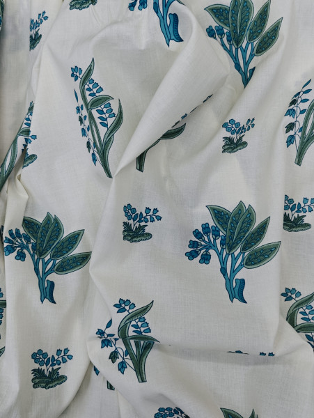 Blue Mughal Buta Printed Fabric