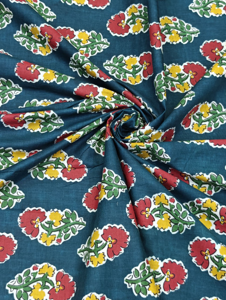 Peacock Green Buti Printed Fabric