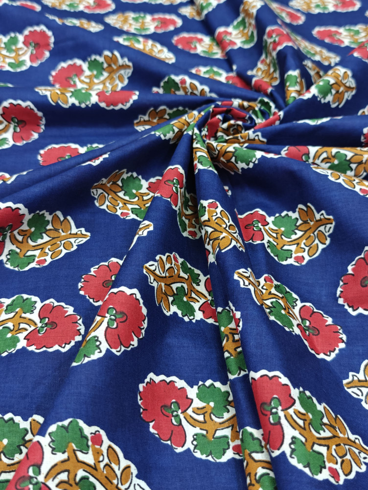 Image of Navy Blue Buti Printed Fabric