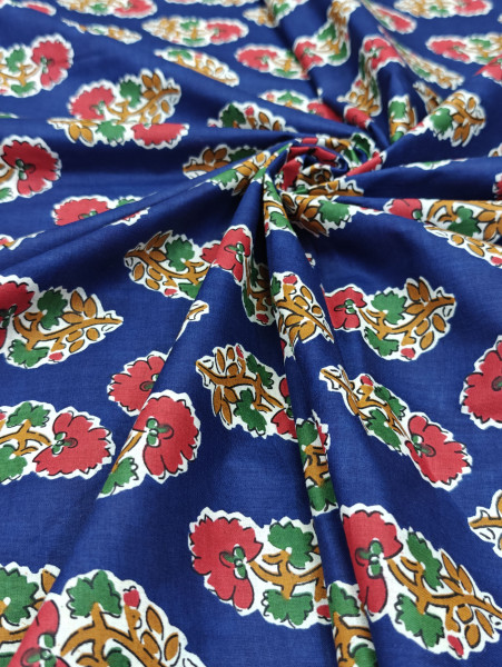 Navy Blue Buti Printed Fabric
