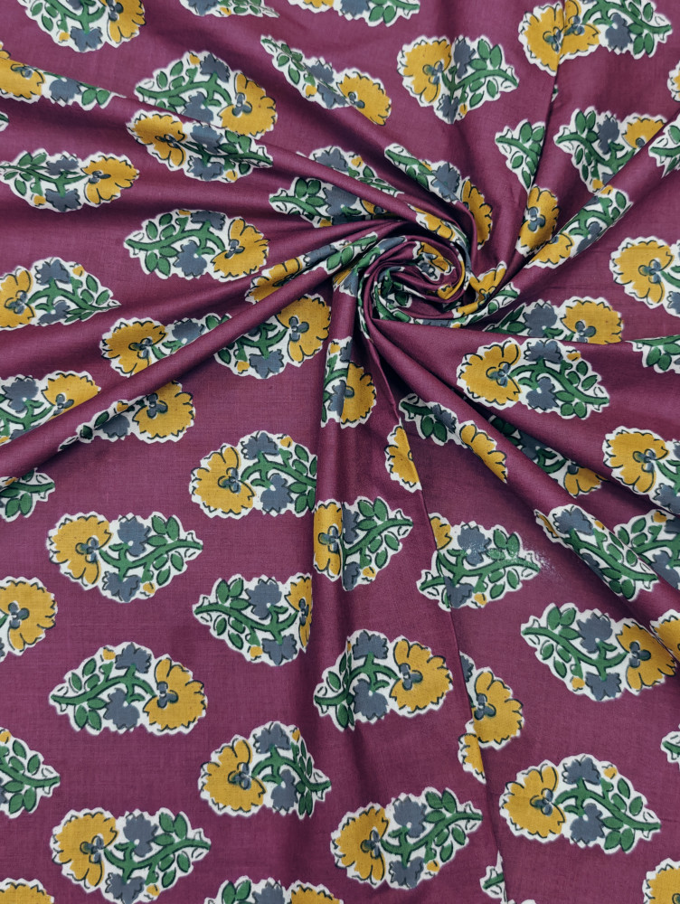Image of Maroon Buti Printed Fabric