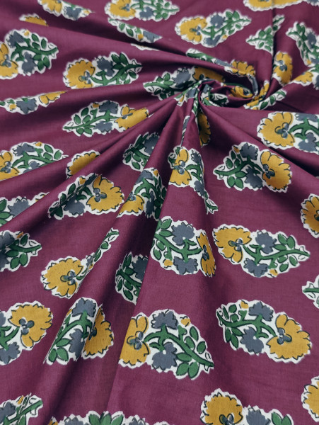 Maroon Buti Printed Fabric