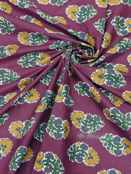 Maroon and Pink Zigzag Floral Cotton Fabric