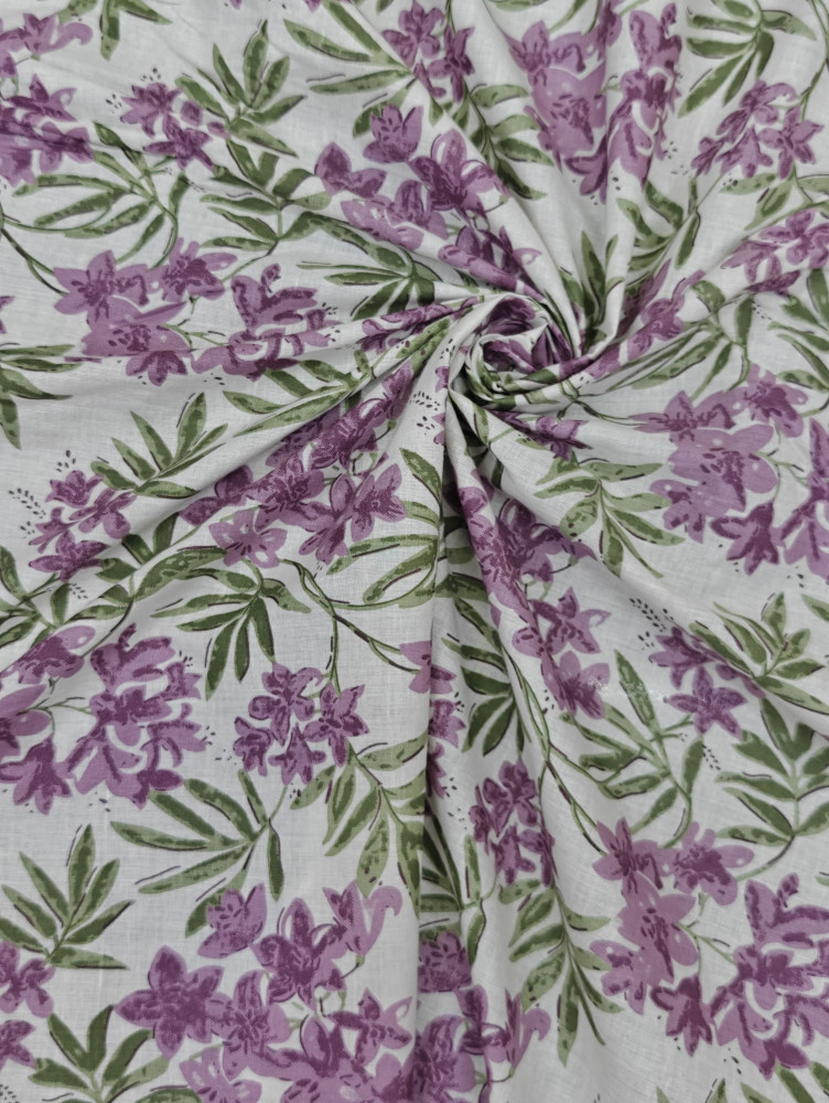 Image of Lavender Floral Cotton Printed Fabric