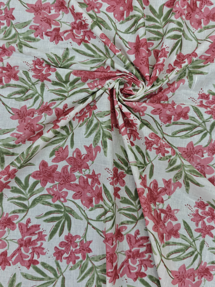 Image of Salmon Floral Cotton Printed Fabric