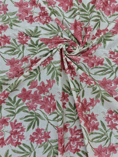 Salmon Floral Cotton Printed Fabric