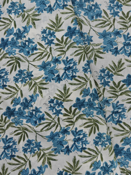 Turquoise Blue Floral Cotton Printed Fabric