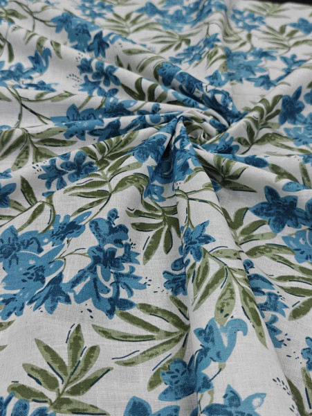Turquoise Blue Floral Cotton Printed Fabric