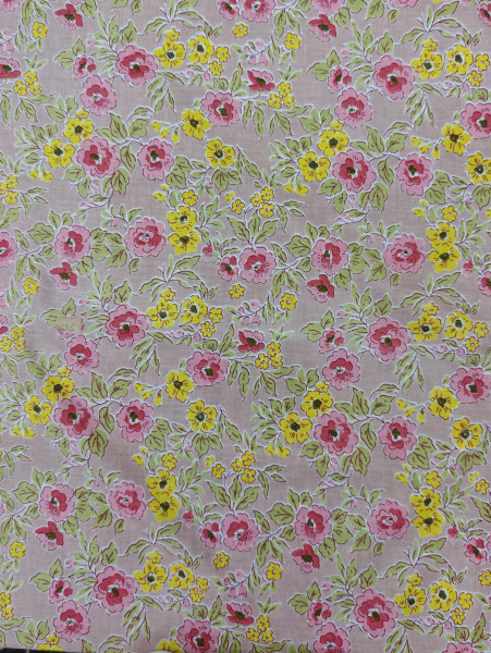 Beautiful Light Pink-Yellow Floral  Printed  Cotton Fabric