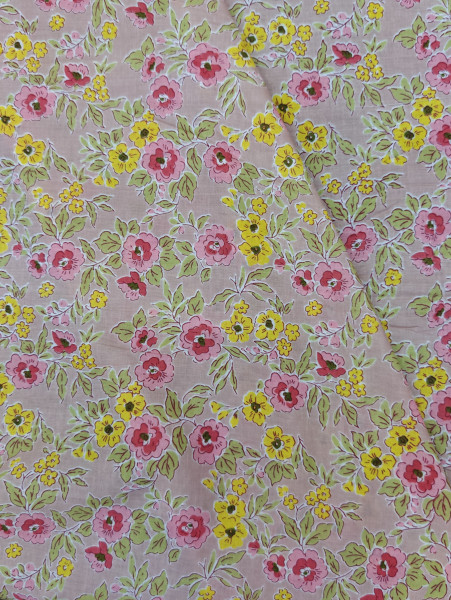 Beautiful Light Pink-Yellow Floral  Printed  Cotton Fabric