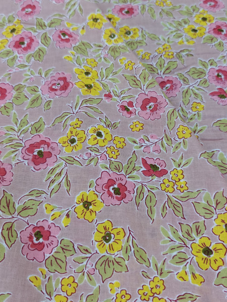 Beautiful Light Pink-Yellow Floral  Printed  Cotton Fabric