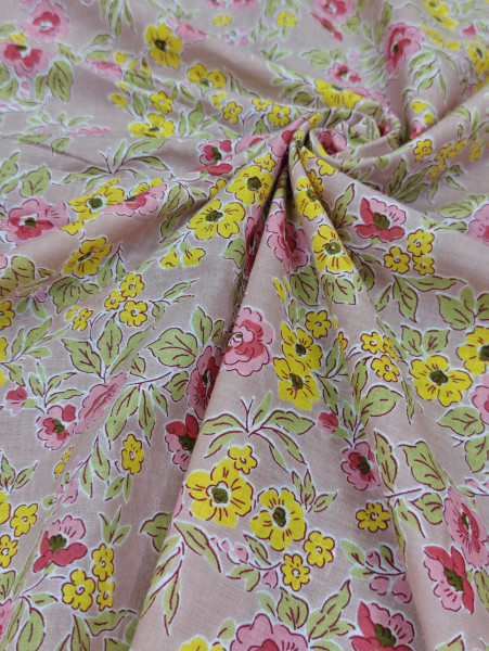 Beautiful Light Pink-Yellow Floral  Printed  Cotton Fabric