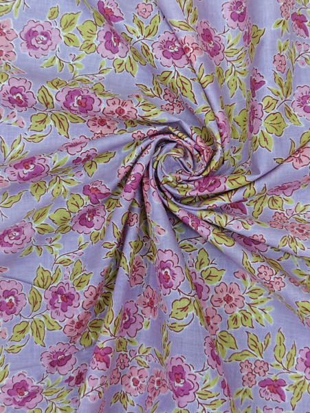 Beautiful Lavender-Pink Floral  Printed  Cotton Fabric
