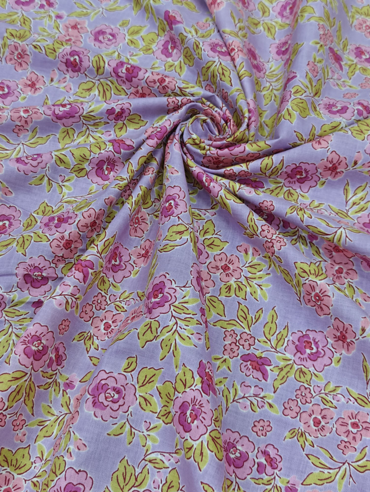 Image of Beautiful Lavender-Pink Floral  Printed  Cotton Fabric