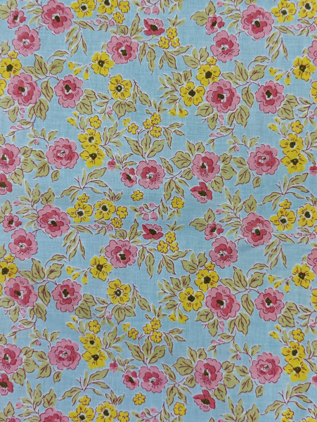 Beautiful Blue-Pink Floral  Printed  Cotton Fabric